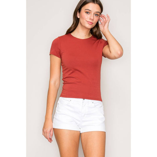 Double Layer Crew Neck Short Sleeve Cotton Tee